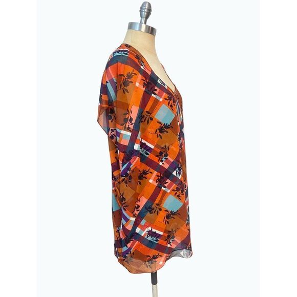 Cabi Oversized Blouse with Tank #3773 Lattice Top Zadie Flower Check Large - Picture 4 of 6